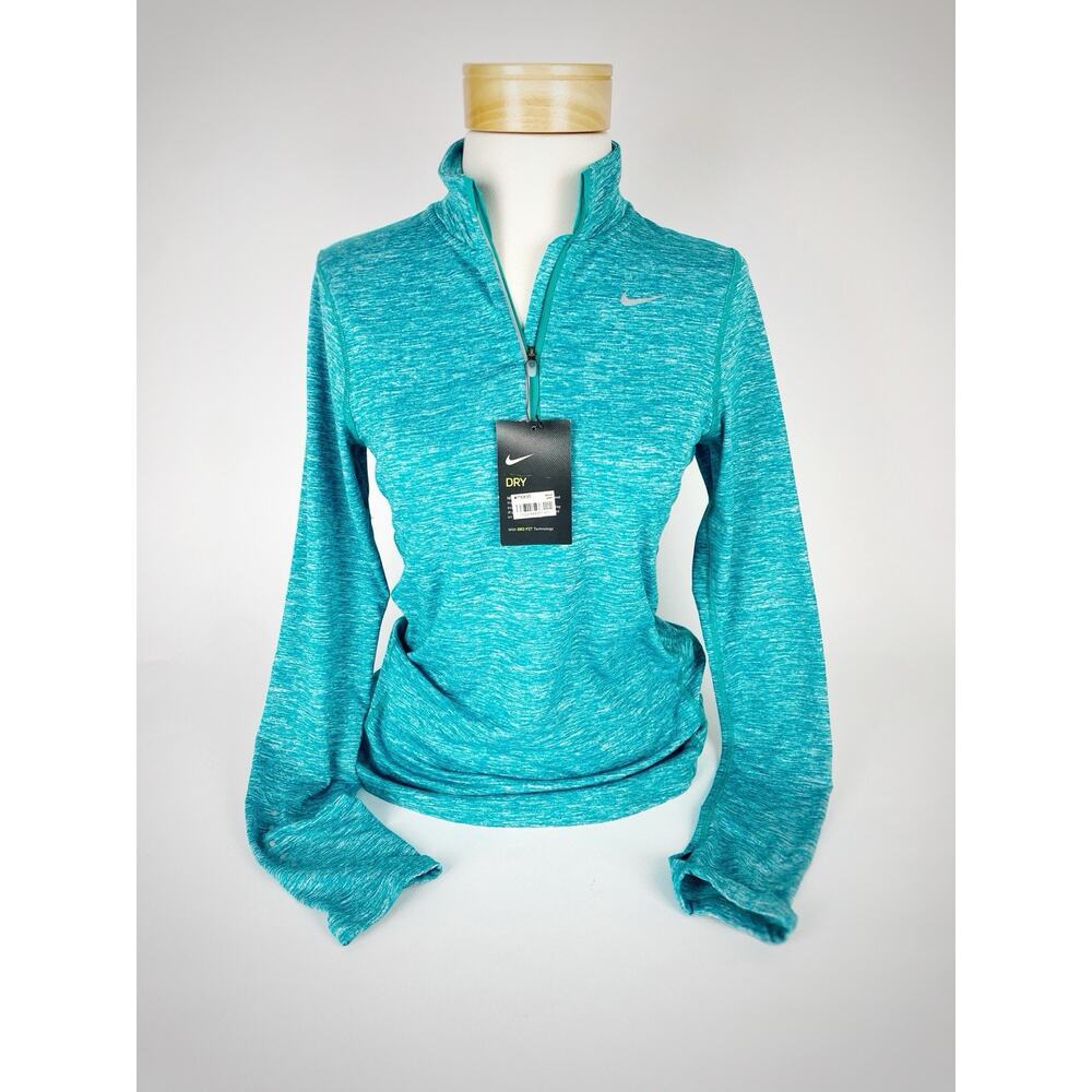 NWT NIKE PRO DRI-FIT Women's Warm 1/2 Zip Long Sleeve Pullover Teal Blue Sz XS